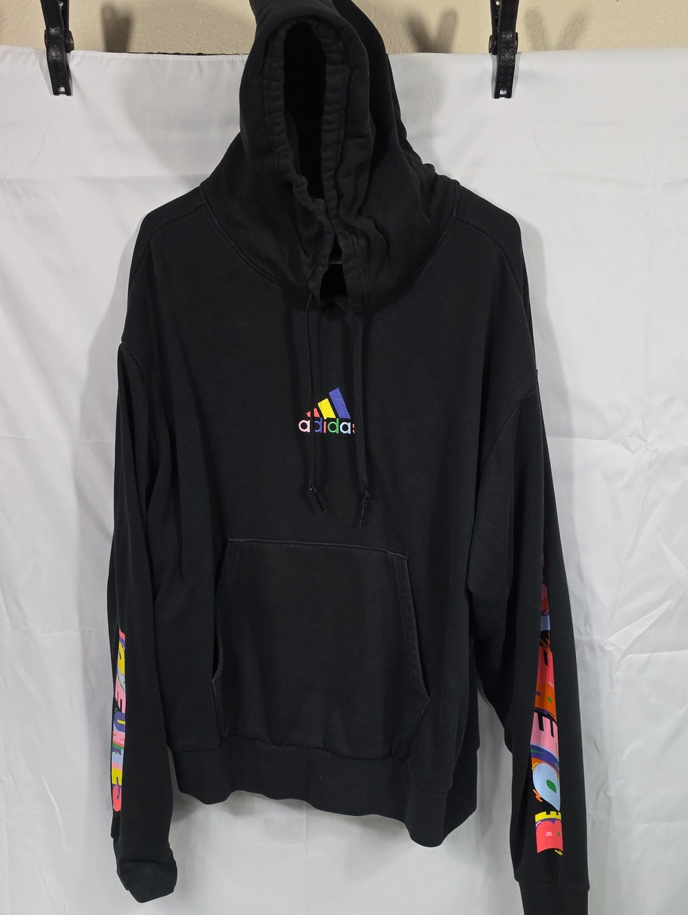 Adidas Pride Men's Black Hoodie Sweatshirt with Rainbow & Embroidered Logo (M46)